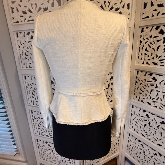 NWT White House Black Market Cream Tweed Zip Blazer Sz 0 - Picture 2 of 8